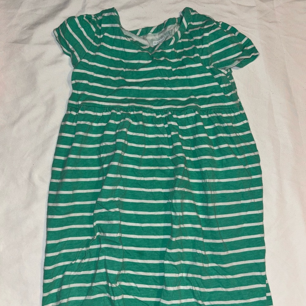 Old Navy Green and White Puff Sleeve Sundress